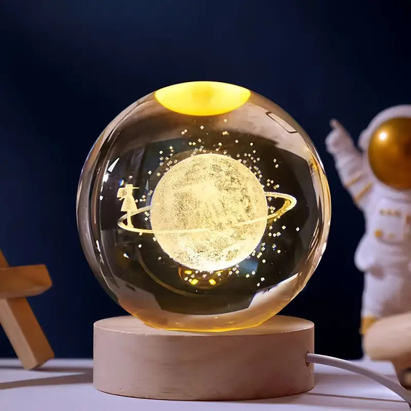 Crystal Glass Globe™ | Luminous Solar System Art On Square Base